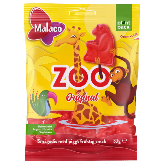 Zoo by Malaco, a popular Swedish candy with colorful animal-shaped gummies and a sweet, fruity taste.