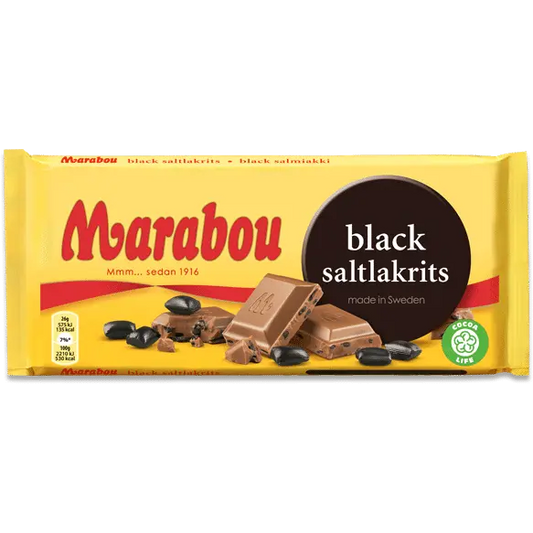 Marabou Black Salt Licorice – Swedish milk chocolate infused with rich, salty licorice for a bold, unique taste.