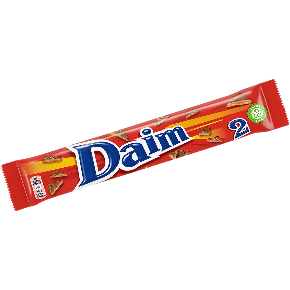 Daim Dubbel, featuring double-sized bars of sweet chocolate and crispy caramel.