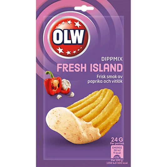 OLW Dippmix Fresh Island – a creamy Swedish dip mix with light, tropical-inspired flavors.