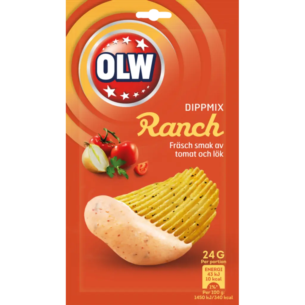 OLW Dippmix Ranch – a creamy Swedish dip mix with classic ranch flavor, perfect for chips and veggies.