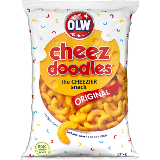 OLW Cheez Doodles – Swedish cheese-flavored snacks that are crunchy, cheesy, and fun to eat.