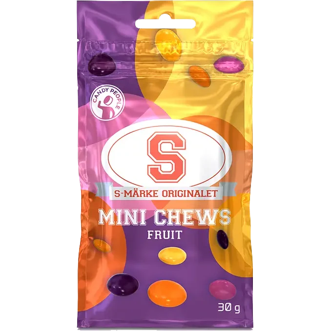 Packaged candy with colorful design on a white background