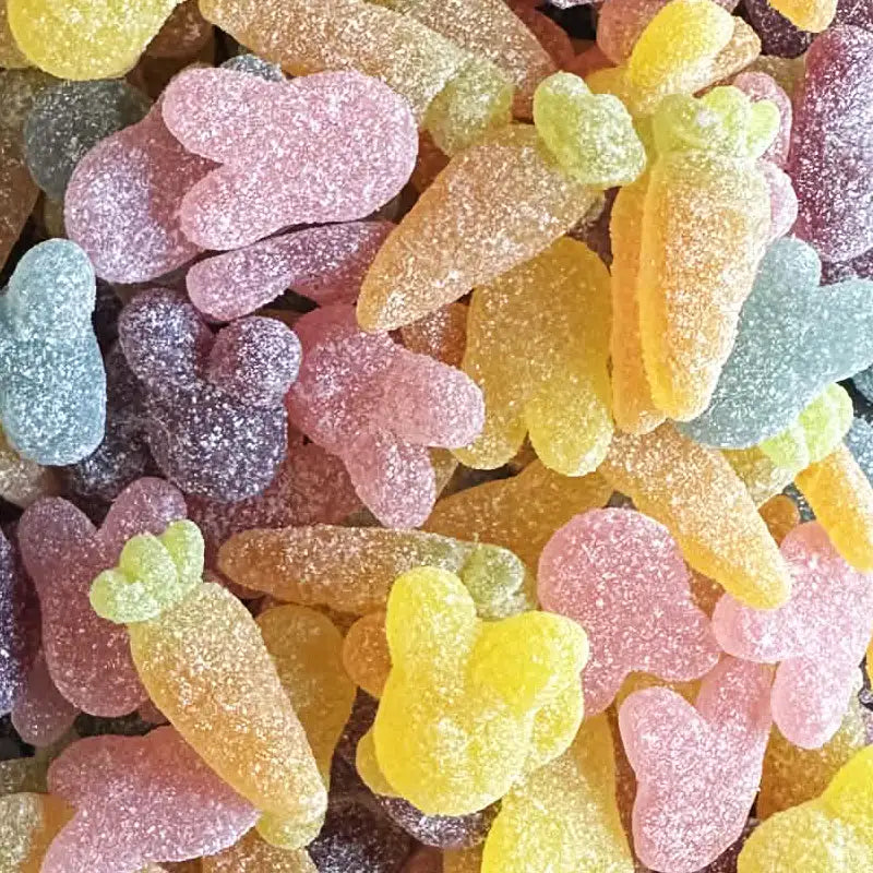Assorted colorful gummy bears in a close-up shot