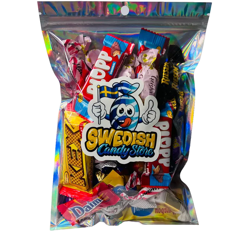 Swedish Candy Store Pick & Mix Chocolate Bag – a rich assortment of Swedish chocolate treats, featuring creamy, crunchy, and indulgent flavors.