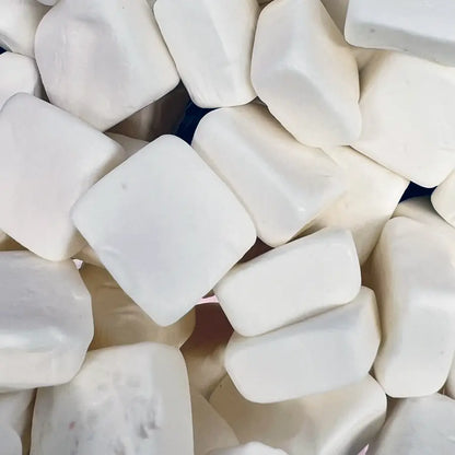 Vanilla Cubes – top view of soft, bite-sized Swedish candy with a smooth vanilla flavor.