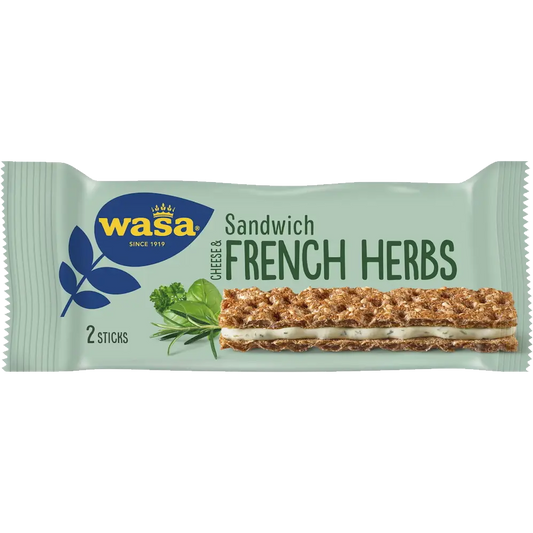 Wasa Sandwich Cheese French Herbs – crunchy Swedish crispbread with a creamy cheese filling infused with aromatic French herbs.